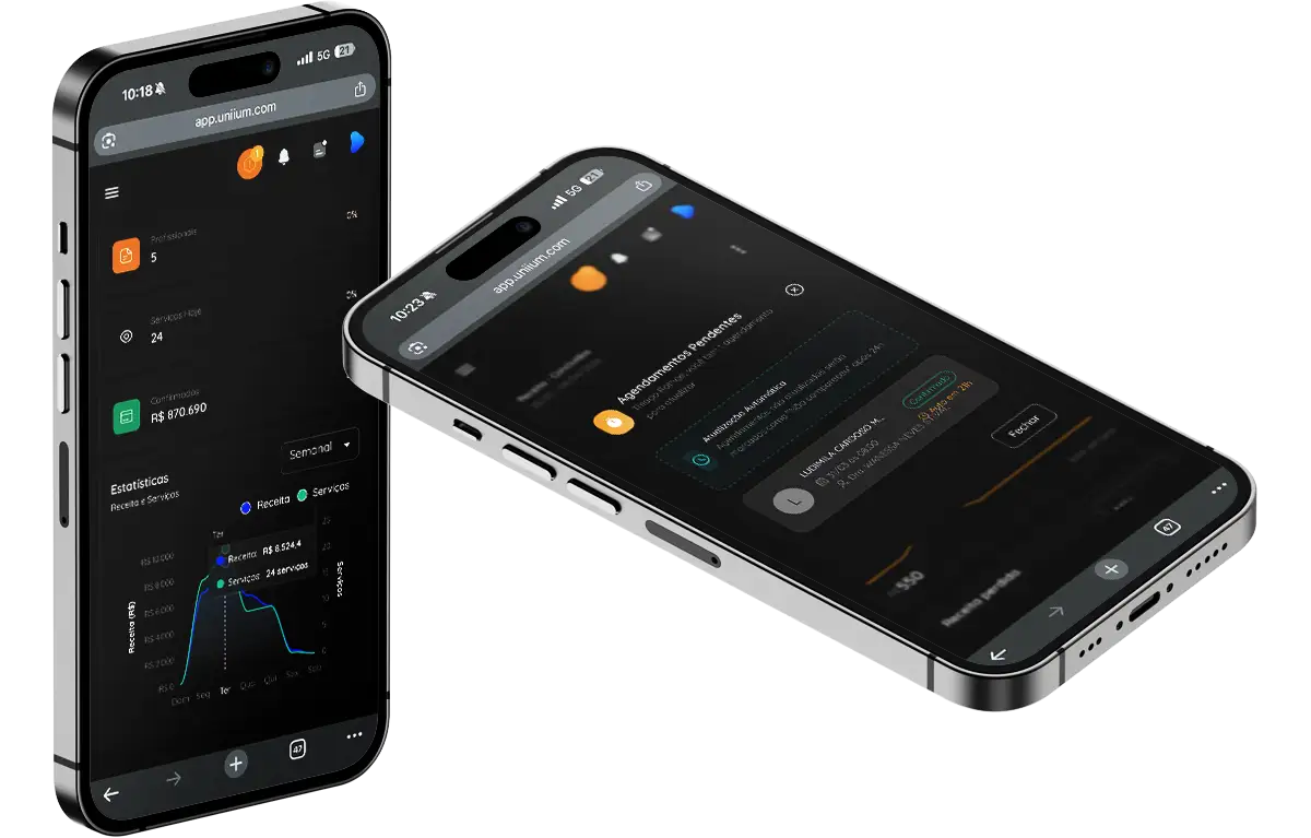 Plataforma Uniium visualizada em dispositivos móveis e desktop - Design Responsivo para Empresas